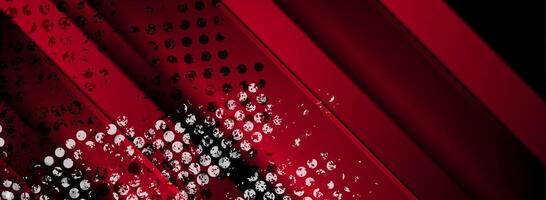 Dark red smooth stripes and halftone abstract geometric background vector