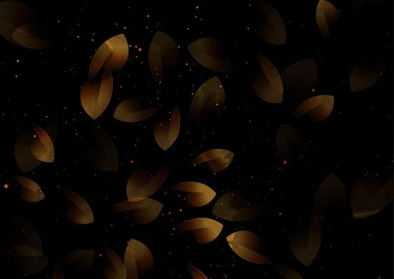 Golden leaves and dots abstract grunge retro background