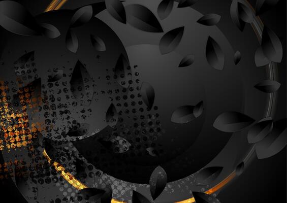 Golden black grunge retro background with leaves and circles