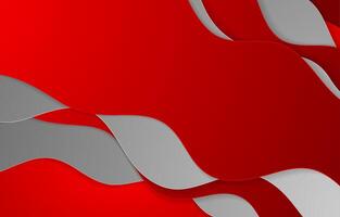 Red and grey paper waves abstract corporate background vector
