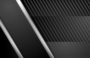Grey metallic stripes and lines on black background, abstract tech design vector