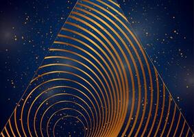 Blue geometric triangle with golden circular design abstract background vector