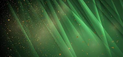 Bright green glossy striped abstract background with golden particles vector
