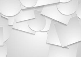 Light grey minimal paper squares and circles abstract geometric background vector