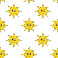 Seamless pattern with Smiling Faces Sun in groovy style. flat illustration. vector