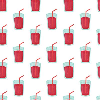 Seamless Pattern with cocktail in glass with straw. Fresh summer drink. illustration.