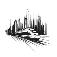 High speed modern train in futuristic city image isolated on white background vector