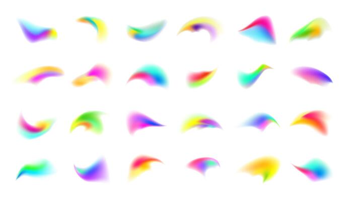 Gradient fluid brush shapes, neon glow strokes
