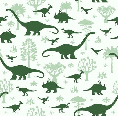 Dinosaurs seamless pattern with green silhouettes
