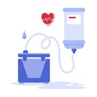 Stylized IV Drip with Heartbeat Symbol, Connecting Fluid Container to Reservoir vector