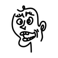 Cartoonish Line Art Portrait with Exaggerated Features and Open Mouth vector