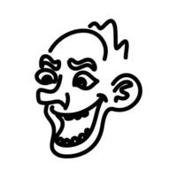 Grotesque cartoon head with exaggerated features and a wide, toothy grin vector