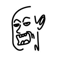 Grotesque Cartoon Face with Sharp Teeth and Disconnected Ear Line Art vector