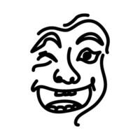 Winking Cartoon Face with Gapped Teeth and Asymmetrical Features in Bold Black Outline vector