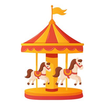 children's carousel in amusement park with circus, horses, retro