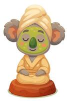 koala with cucumber mask on face in lotus position in meditation vector