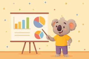 businessman leader koala present workflow and procedure on board outlining steps to finish project vector
