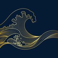 Elegant Gold Line Wave on Dark Background Inspired by Japanese Style Ocean Art for Luxury Designs and Abstract Backgrounds vector