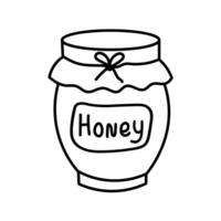 Honey nectar in glass jar sketch on isolated background. Hand drawn mead doodle in line art style. Drinks, sweet food, apiary. Design for card, logo, print, sticker, wrapping, label, template vector