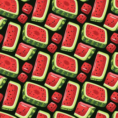 Square Watermelon Slice Seamless Pattern. Flat Design Cut Fruit Repeat. Perfect for Modern Kitchen Textiles, Food Packaging, Wall Art, Digital Backgrounds. Minimalist Illustration