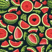 Seamless pattern with watermelon in flat design. illustration of juicy fruit slices perfect for textile printing, wallpaper, wrapping paper, web backgrounds and summer themed designs vector