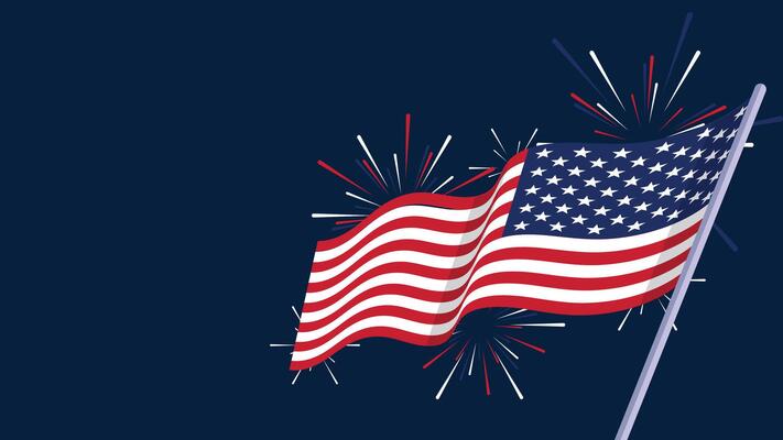 American Flag with a Blue Background
