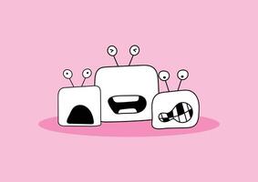 Group of funny monsters on a pink background. Doodle style. vector
