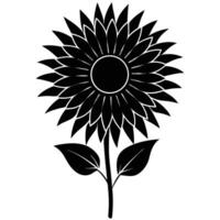 Elegant silhouette of a sunflower with leaves in black and white illustration vector