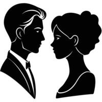 Elegant silhouette of a man and woman facing each other in a wedding or romantic setting vector