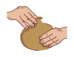 Hands of a master molding a vase from clay icon. Pottery, a sculptor forms a ceramic sculpture. Master class, hobby, the process of shaping from clay. Flat color illustration, isolated clipart vector