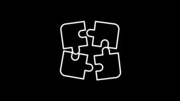 Puzzle pieces animated icon. Separate and connect line animation. Business concept. Team collaboration. white illustration on black background.4k Motion Graphics video
