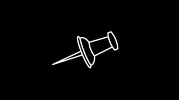 Animated pushpin icon. Destination point line animation. White illustration on Black background. Motion graphics animation in 4k video