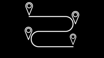 location animated icon. Gps navigation line animation. Location marker. White illustration on black background. 4k animation video