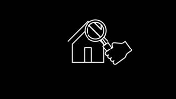 House search line animation. Animated icon . Isolated on black screen .Magnifier moving. Motion graphics video