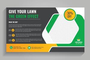 Gardening web banner, Lawn care service promoting eco friendly practices and discounts in a community setting vector