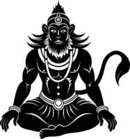 Hanuman in Meditative Pose A Detailed Silhouette vector