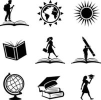 Educational Icons Exploring Knowledge and Global Learning vector
