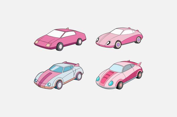 Polished Cyber Car Set with Pink Accents on White