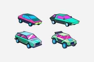 Angular Cyber Car Set with Neon Accents vector