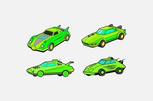 Neon Green Cyberpunk Speed Machine Car Set vector