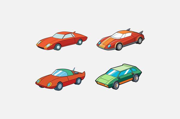 Aerodynamic Cyber Car Set Illustration
