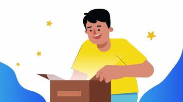 2D Character Opens Magic Box - Loop video