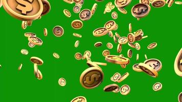 Coins Crashing Towards Camera - Greenscreen video