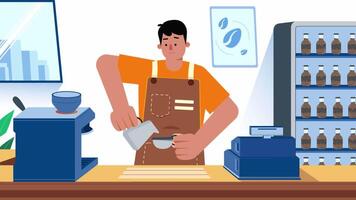 2D Barista Pouring Coffee - Loop video