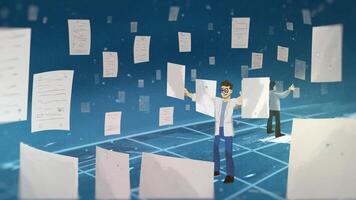 2D Scientist with Flying Papers Animation video