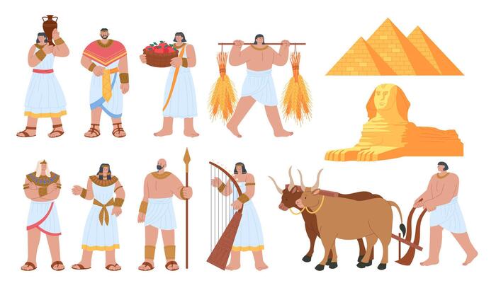 Ancient Egypt Isolated Persons animals and monument Set