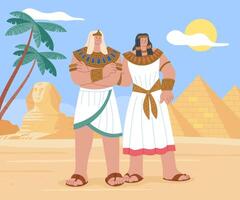 Flat Ancient Egypt Illustration with two men Pyramids and Sphinx vector