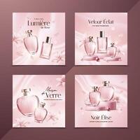 Pink Realistic Luxury Fragance Bottles Card Square Set vector