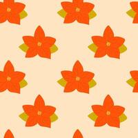 Christmas seamless pattern with simple Poinsettia flower on pastel background. Christmas red flower symbol. For gift wrapping paper, packaging design, textile, surface design etc vector