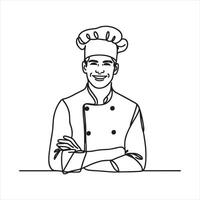 a chef is standing in front of a table with his arms crossed vector